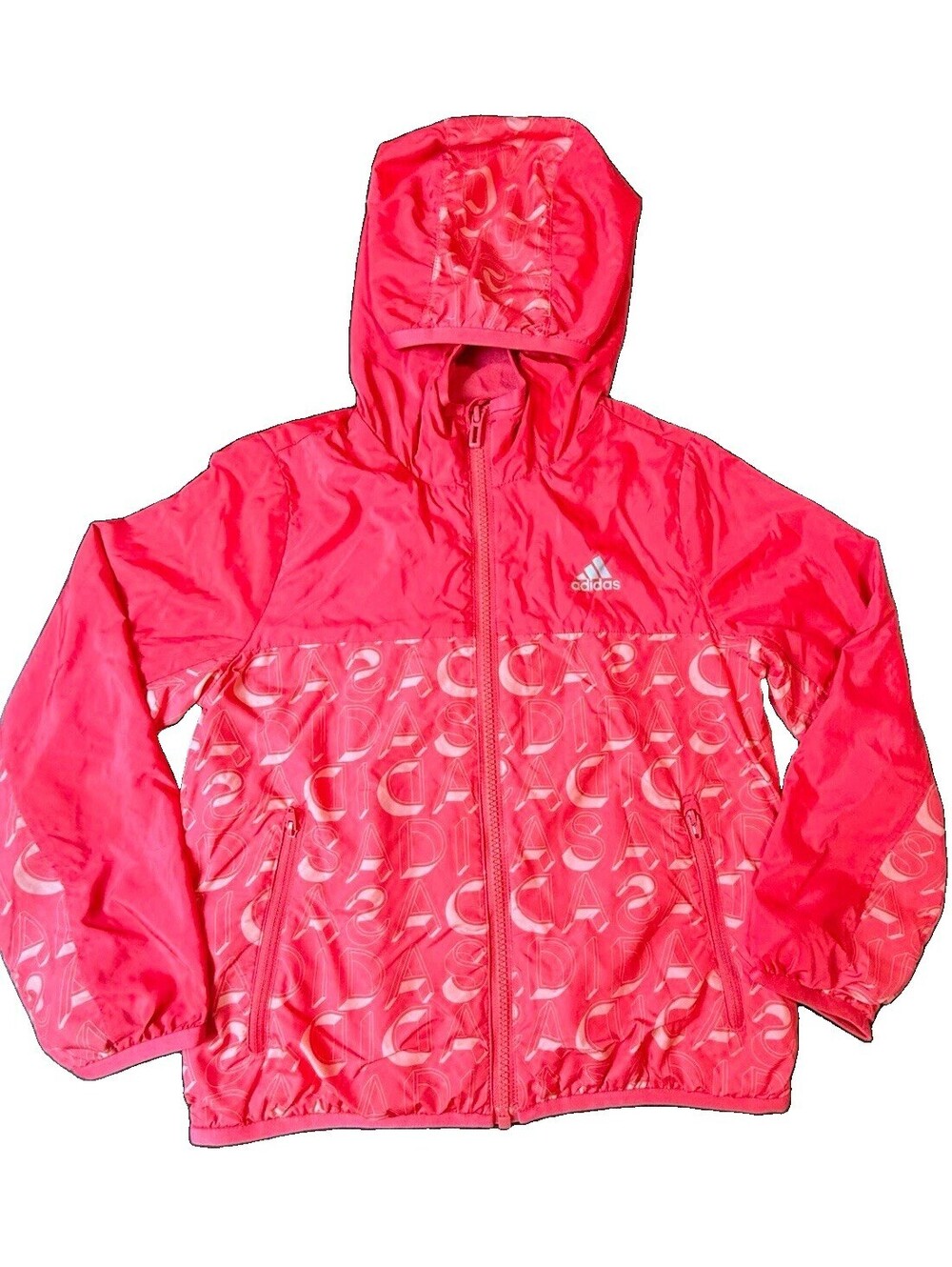 Adidas Kids Pink Hooded Full-Zip Windbreaker Jacket Size 7 Logo AY4713
